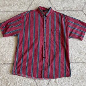 Vintage Bon Homme 80s/90s Striped Cotton Shirt Red & Blue Button-Up Retro Casual